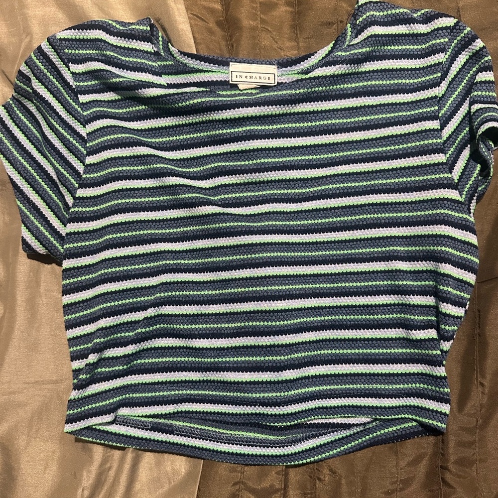 Blue and White Fitted Crop T-Shirt